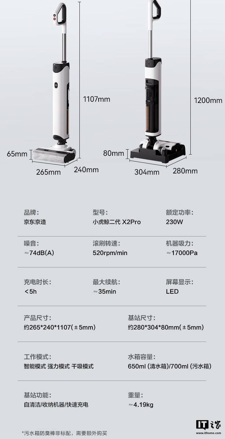 京东京造小虎鲸二代X2Pro洗地机开售17000Pa吸力仅售859元起(图4)