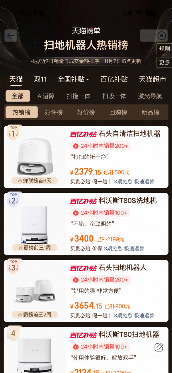 双11清洁电器品牌销冠出炉：石头科技跨平台夺第一(图5)